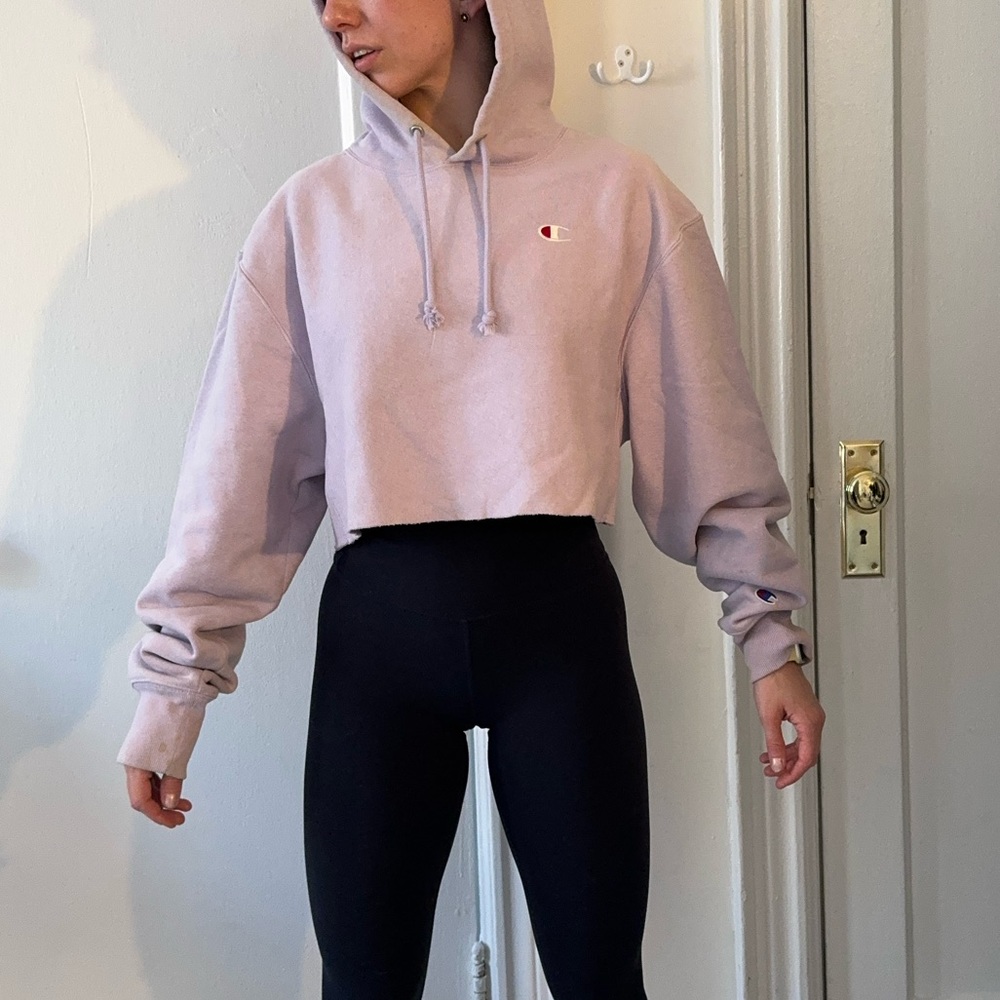 Light purple champion cropped hoodie, used, size Small
